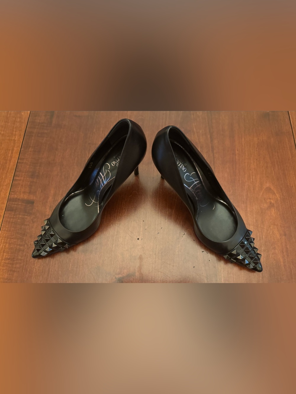 Valentino Garavani Black Studded Pointed-Toe Pumps